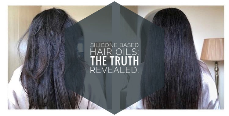 two images, one of damaged hair and one of shiny hair, silicone based hair oils - the truth revealed